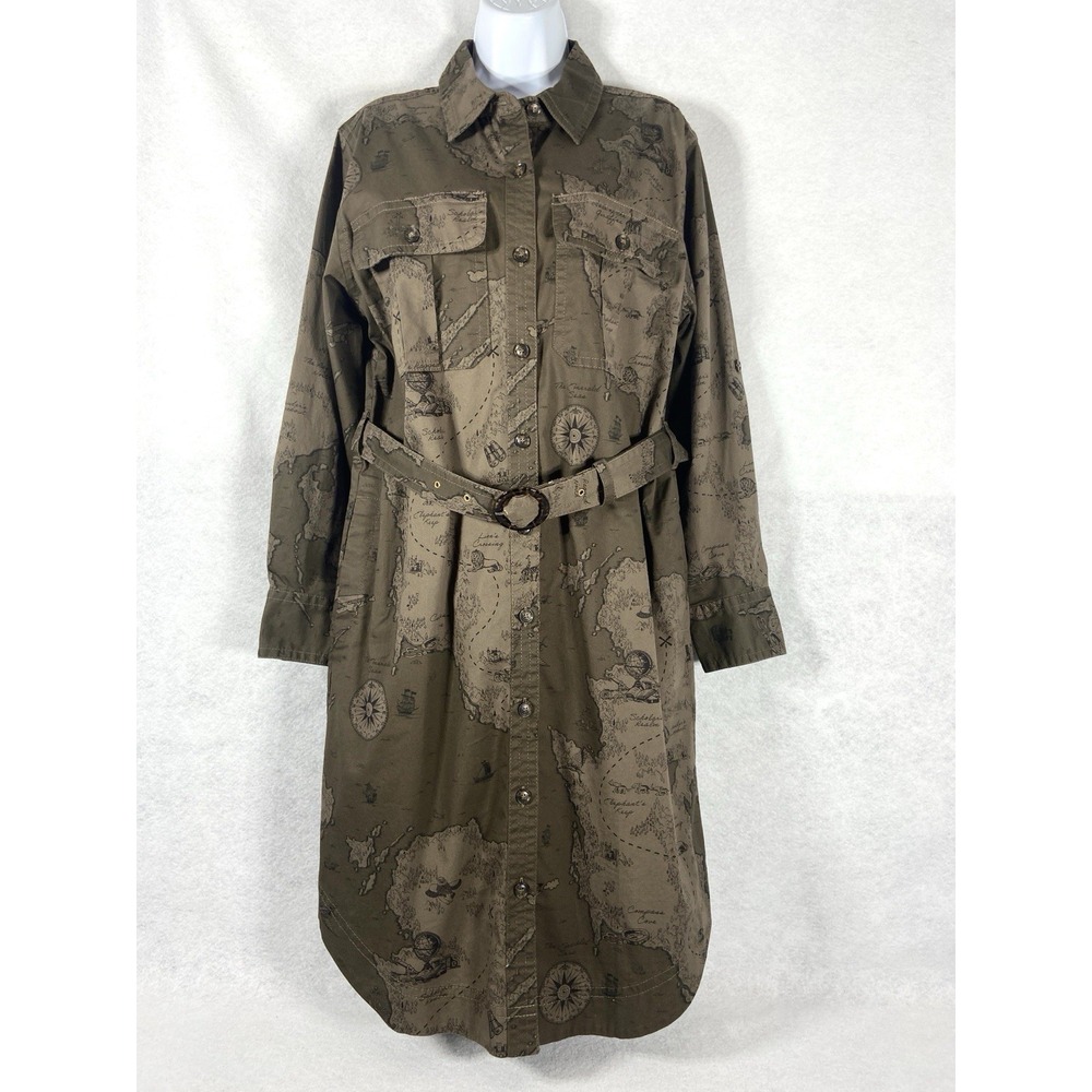 Banana Republic shirt dress women's large green safaris utility long sleeve New